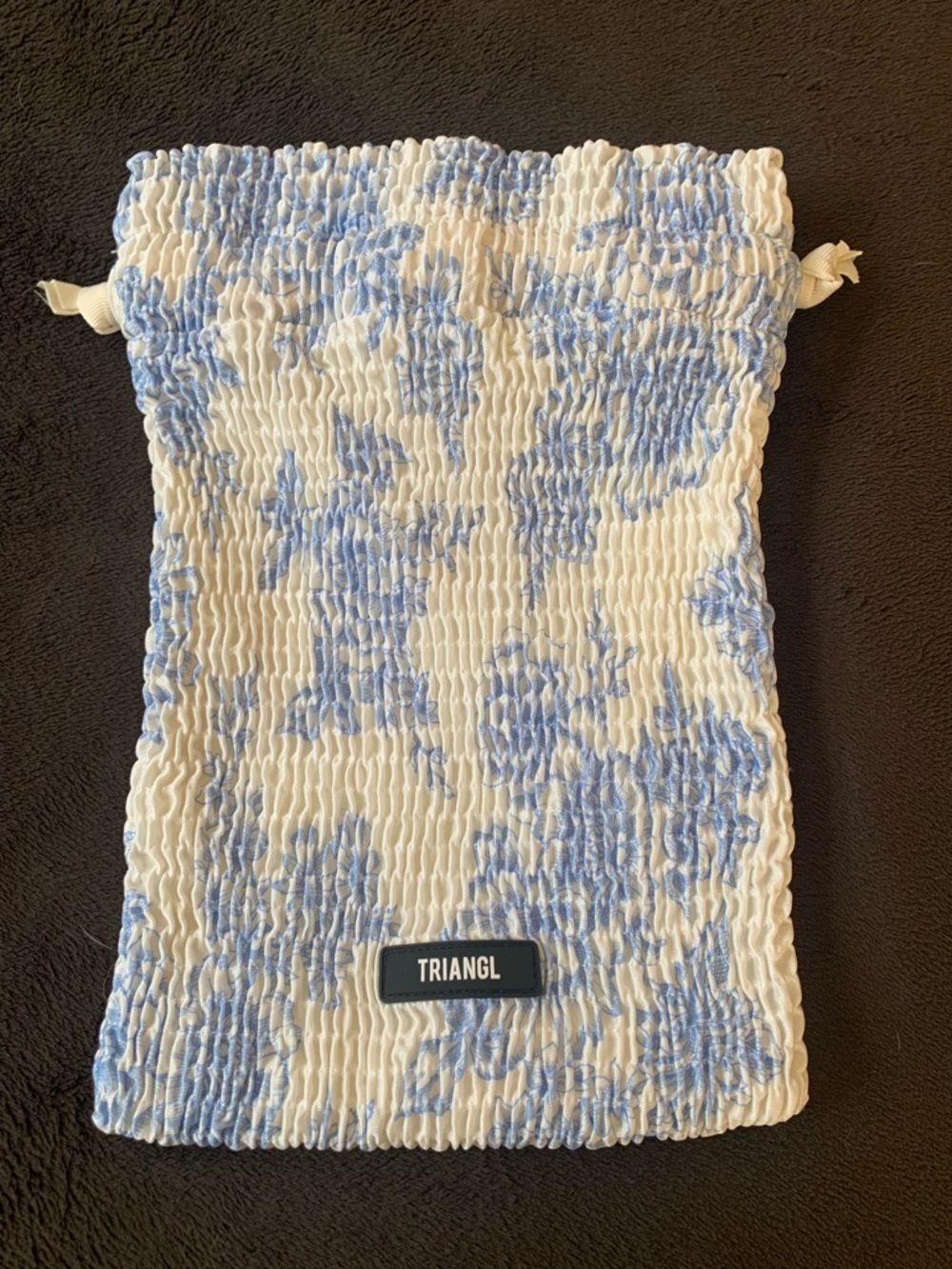 TRIANGL smaller, small blue and white drawstring, swimwear bag LNWOT